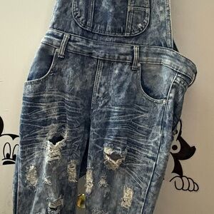 Thrill Blue Denim Distressed Overalls